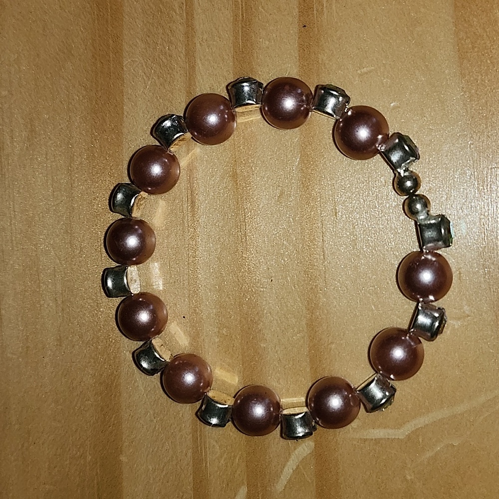 Handmade Pink Pearl & Rhinestone Wrap On Wrist Bracelet